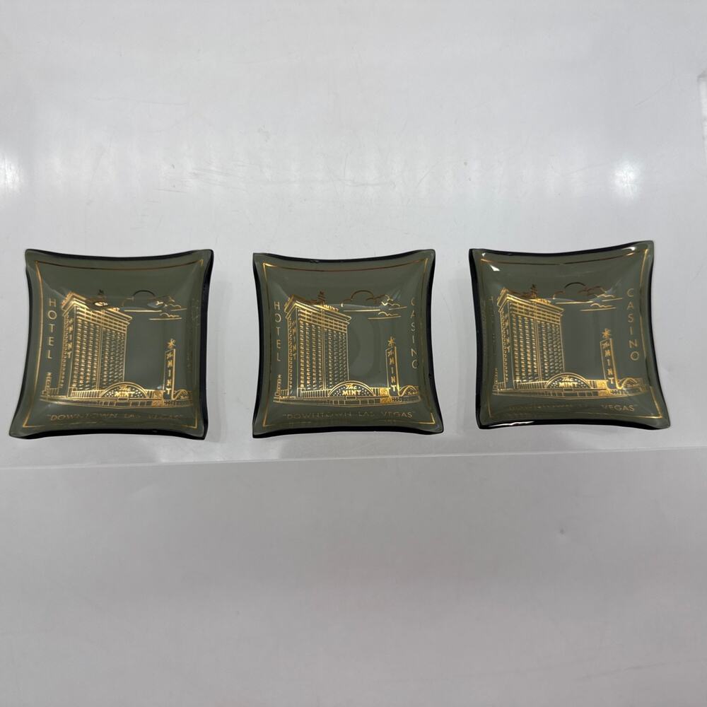 3 Vintage The Mint Hotel & Casino Downtown Las Vegas Mini Glass Ashtrays Mancave